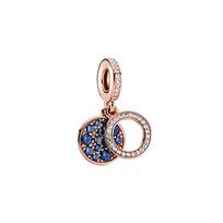 Pandora Radiant Blue Double Charm Pendant Women Jewelry Rose-Gold 789186C01 Rose Gold beige