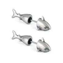 1 Pair Shark Stud Earrings Men and Women Trend Hip Hop Punk Cold Wind Earrings Fashion Retro Fish Split Earrings 1 gray