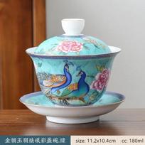 180ml Jingdezhen Ceramic Gaiwan Enamel Color with Cover Tea Cup Sancai Tea Bowl Chinese Porcelain Tea Set Household Tea Infuser 180ml šviesiai žalios spalvos