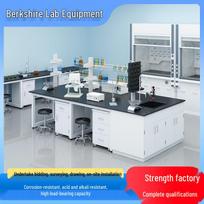 All-Steel Laboratory Workbench with Fume Hood, Central Bench, and Side Bench Customizable
