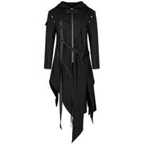 Men Irregular Cosplay Costumes Punk Gothic Steampunk Long Sleeve Hooded  Street Punk Vintage Jackets Irregular Trench Coat New XXXL juoda