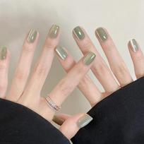 30Pcs Cat Eye Press On Nails High Quality False Nails Versatile For Daily Wear gray