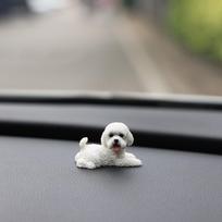 Simulation Poodle Dog Figures Puppy Model Dog Action Figures Mini Animal Ornament  Birthday Gift Lying white