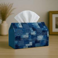 1pc Party Tissue Box, Artistic Abstract Denim Blue, Multifunctional Tissue Holder, Collaged Patchwork Texture Navy, Outdoor Party Supplies, Everyday D One Size