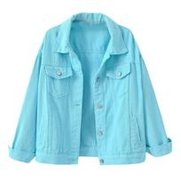 Women's Casual Colored Denim Jacket in Korean, Short, Loose Fit, Long Sleeve XXXL blue