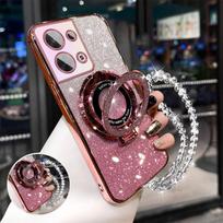 Blizgantis krištolinis apyrankės telefono laikiklio dėklas Samsung Galaxy A55 A14 A24 A34 A54 A04 A15 A25 A35 A05S stovas laikiklis minkštas viršelis Galaxy A04S&TPU Soft Silicone rožinė