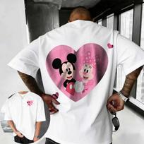 2026 Summer Disney Mickey and Minnie Tshirt Mens Street Fashion 100 Pure Cotton Shortsleeved Casual Loose Breathable Top M pink