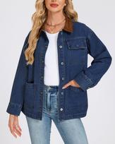 Women's 2026 Patchwork Collar Denim Jacket L brown