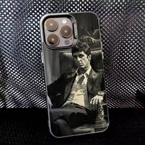 S-Scarface Tony Montana telefono dėklas skirtas iPhone 16,15,14,13,12,11,8,7,Pro,Max,Plus,Mini,XS,SE Kritimui atsparus Juodas Matinis Kietas iPhone16promax