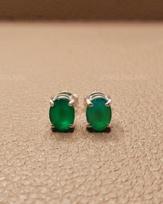 Natural Green Onyx Sterling Silver Studs Earrings, Semi-Precious Gemstone Jewelry brown