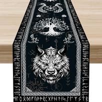 Norse Viking Linen Table Runner Home Decor Black Nordic Mythology Tree Crow Raven Print Kitchen Dining Table Runners Party Decor 150x33cm white