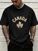 Men Crew Neck Canada Maple Leaf Letter Print Short Sleeve Cotton Tee Casual Summer Streetwear L L black