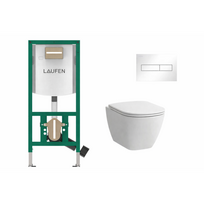 Laufen WC rėmas INEO su baltu klavišu HORIZON ir WC LUA Rimfree + dangtis