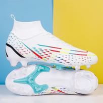 Football Training Boots Professional High-Top Spike Shoes Non Slip Athletic Football Shoes Lace Up for Competition Training 45 white