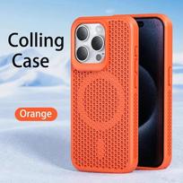 Cooling Heat Dissipation For Magsafe Magnetic Case For iPhone 17 16 14 15 13 12 11 Pro Max Mesh Breathable Grid Matte Hard Cover For iPhone 17 Air oranžinė