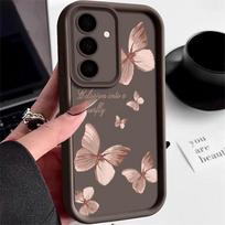 Auksinis drugelis Minkštas TPU dėklas Samsung Galaxy A55 A17 A54 A15 A56 A16 A35 A25 5G S25 S24 S23 S22 Ultra Plus S23 FE telefonui For Samsung S23 Plus kava