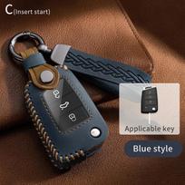 Leather Key Fob Case For VW Volkswagen Tiguan L Touareg Teramont Tayron T-ROC Magotan B8 Phideon CC  Key Cover Protector Shell brown