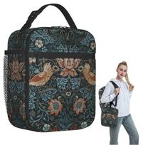 William Morris Original Vintage Poster - Strawberry Thief 1883 Insulated Lunch Bag Portable Food Boxes Thermal Lunch Box Tote One Size gray