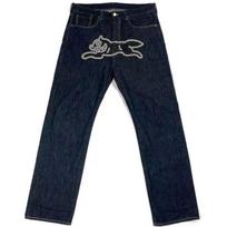 Mens Y2K Harajuku Hip Hop Loose Fit Denim Jeans With Dog Graphic Print Mid-Rise Straight Leg Cotton Blend Wear XL black