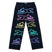Mens Y2K Harajuku Hip Hop Loose Fit Denim Jeans With Dog Graphic Print Mid-Rise Straight Leg Cotton Blend Wear XXL black