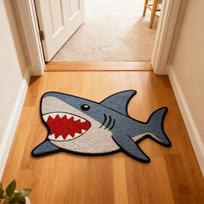 Creative Cartoon Shark shaped Plush Carpet Bedside Floor Mat Entrance Bathroom Living Room Cute Cartoon Home Floor Mat 40x60cm 16x24inch