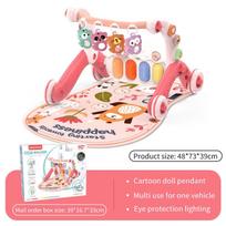 Baby Walker 2 In 1 Fitness Frame With Music  Light Early Education Baby Trolly Fitness Rack Pedal Piano Toy For Newborn Infants white