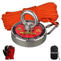 120KG/220KGVertical Srong Neodymium Lifting Magnet Set 10M  Rope Permanant Pot Magnet D60mm Outdoor Funny Tools Fishing Veritcal pullforce gray