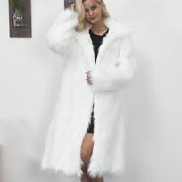 Žieminis moteriškas ilgas paltas iš dirbtinio lapės kailio, storas, ilgomis rankovėmis, pūkuotas kailinis švarkas, elegantiškas Mujer Bontjas, šiltas, pūkuotas, ilgaplaukis viršutinis drabužis L white