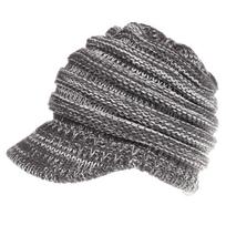 Women's Solid Color Knitted Baseball Open Horsetail Skiing Hat KTB OneSize gray