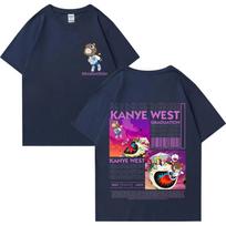 2025 Summer Kanye West Graduation Bear Doublesided Tshirt for Men Casual and Fashionable Hiphop Cool Top Short Sleeve 2XL purple