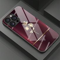 Auksinės rožės rašto grūdinto stiklo telefono dėklas, skirtas iPhone 17 16 15 14 13 12 11 Pro Max 17Air 16E 7 8 Plus XR XS X, smūgiams atsparus dangtelis iPhone 7 Plus