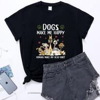 Funny Dogs Make Me Happy Humans Make My Head Hurt Tshirts Women Dog Kawaii Short Sleeve Shirt Men Harajuku Women Clothes Tops 4XL black