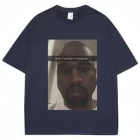Kanye West Funny Meme T Shirt Does It Look Like I'm Laughing Humor Short Sleeve Vintage Oversized Cotton Tees Streetwear M gray