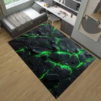 Prabangus kilimas su skaitmenine spauda - Juodo akmens su žaliais gyslotais raštu, Neslystantis poliesterio kilimas svetainei ir miegamajam 150cm x 220cm