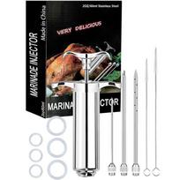 LMETJMA 2 oz Meat Injector Syringe Kit with 3 Marinade Needles Stainless Steel Meat Injector For BBQ Grill Smoker Beef JT334 gray
