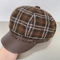 Womens Vintage Leopard Print Beret Hat Wide Brim Octagonal Cap Wool Blend Warm Winter Fashion Accessory 56-60cm wool black