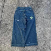 Mens High-Waisted Wide-Leg Straight Fit Denim Jeans With Embroidered Hip Hop Streetwear Design Large blue