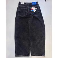 Mens High-Waisted Wide-Leg Straight Fit Denim Jeans With Embroidered Hip Hop Streetwear Design XXL black