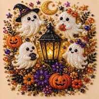 5D Frameless Halloween Pearl Diamond Painting Cute Cartoon Diamond Painting Living Room Bedroom Halloween Holiday Decoration 20cm*20cm brown