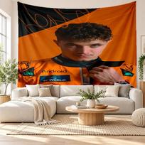 Lando Norris sieninis gobelenas, minkšto audinio sieninis kabinamas elementas, dekoratyvus fonas miegamojo namų sienai 180cmx200cm