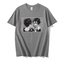 Anime Attack on Titan Mikasa Ackerman Eren Jaeger marškinėliai animacinis filmas Shingeki No Kyojin marškinėliai Harajuku Graphic marškinėliai Mlae Tops M gray