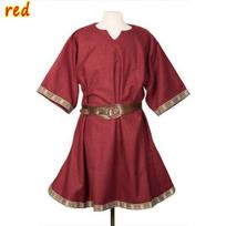 Viduramžių unisex Helovino kostiumas Renesanso tunika Viking Knight Pirate Vintažiniai kario marškiniai be diržo XXXL raudona