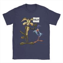 Wile E. Kojotas ir Paukštis Bėgikas T-shirt Vasaros Harajuku T-shirts Vyriški Medvilniniai Apvalia Kaklo Didelio Dydžio 5XL Marškinėliai Trumpomis Rankovėmis M gray