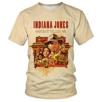 Klasikinio filmo 3D spausdinimo Indiana Jones tematikos vyriški greitai džiūstantys kvėpuojantys marškinėliai trumpomis rankovėmis, lauko retro atsitiktiniai mados viršus M brown