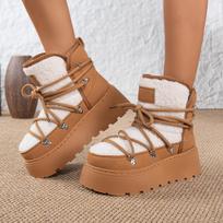 Moteriški didelio dydžio sniego batai su storu padu, kryžminiais dirželiais ir vilnos pamušalu. Nauji žiemos, sutirštinti, šilti, žemi ankle boots 42 kupranugaris