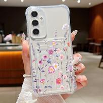 Kortelių dėklas Piniginė Telefono dėklas Samsung Galaxy A56 A55 A25 A15 A16 5G S25 Edge S23 S22 Ultra S24 FE Mažos gėlės Minkštas TPU dangtelis Galaxy A05
