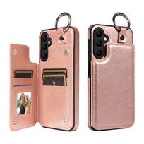 skirta Samsung Galaxy A53 A73 A23 A24 A34 A54 5G piniginė dėklas su kortelių laikikliu, žiedu, PU odos stoveliu, kortelių lizdais for A54 5G rožinio aukso spalvos