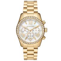 MICHAEL KORS Lexington Moteriškas kvarcinis chronografo laikrodis baltas perlamutro ciferblatas nerūdijančio plieno apyrankė 38mm MK7241 balta