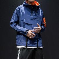 Vyriškos striukės paltai gatvės drabužiai techwear su gobtuvu neperšlampamas vėjo nepraleidžiantis kasdienis viršutinis drabužis hiphopas daug kišenių japoniškas paltas XXL blue