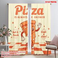 2pcs 2D flat printing Curtain Pizza Slice Retro Cartoon Polyester Without Electricity 0 Perfect for New Year and Carnival Party 52.50×116.00 CM 2pcs orange